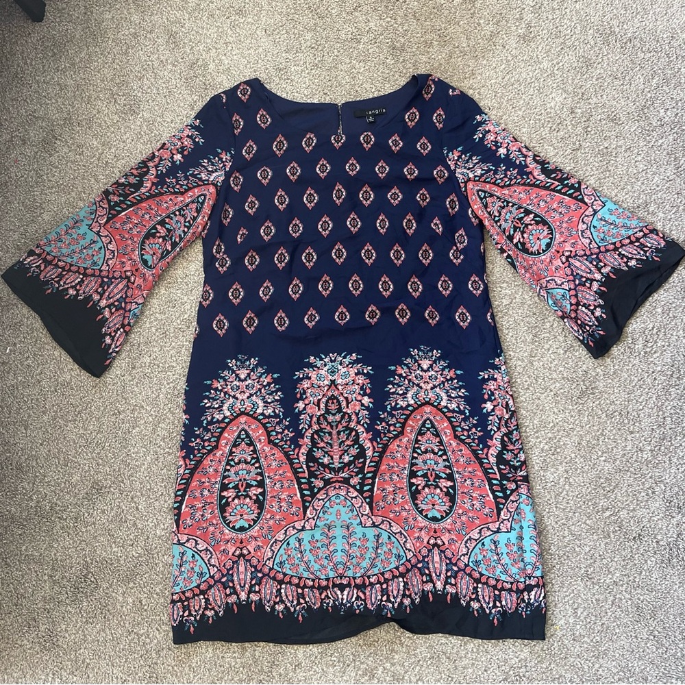 Signature by Sangria Navy and Coral Long Sleeve Dress